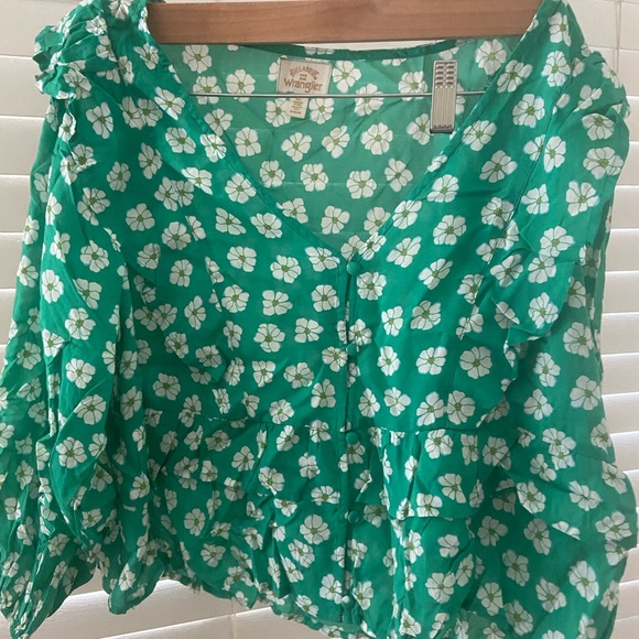 Billabong/Wrangler Green Floral Top - Picture 1 of 4